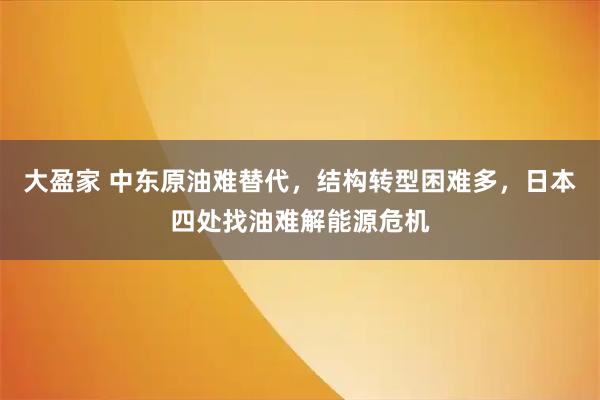 大盈家 中东原油难替代，结构转型困难多，日本四处找油难解能源危机
